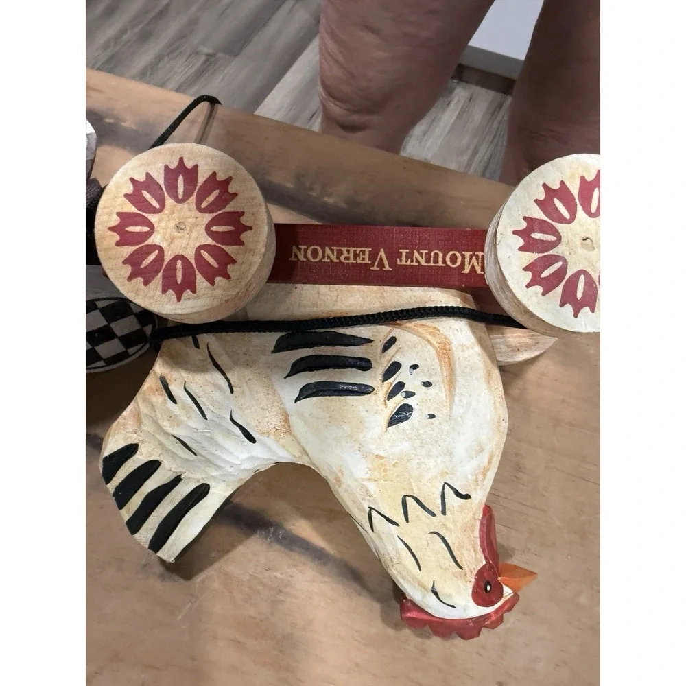 Wood Pigs Chicken And Sheep Pull Toy Carved Folk Art Mount Vernon Estate